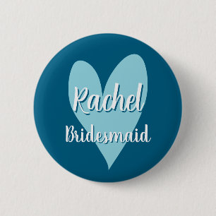 Quirky whimsical heart bridesmaids name buttons