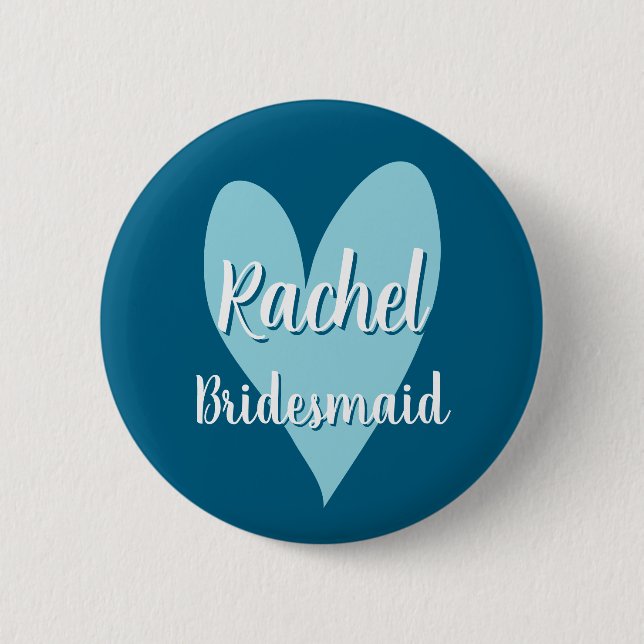Quirky whimsical heart bridesmaids name buttons (Front)