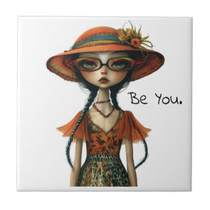 Quirky Whimsical Woman - Be You. Tile
