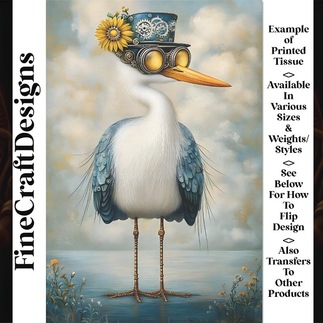 Quirky Whimsy Bird in Hat & Goggles BS7 Decoupage Tissue Paper (Creator Uploaded)
