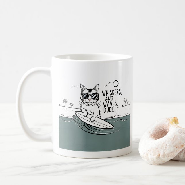 Quirky whiskers et vagues mec drôle mug drôle (Avec donut)