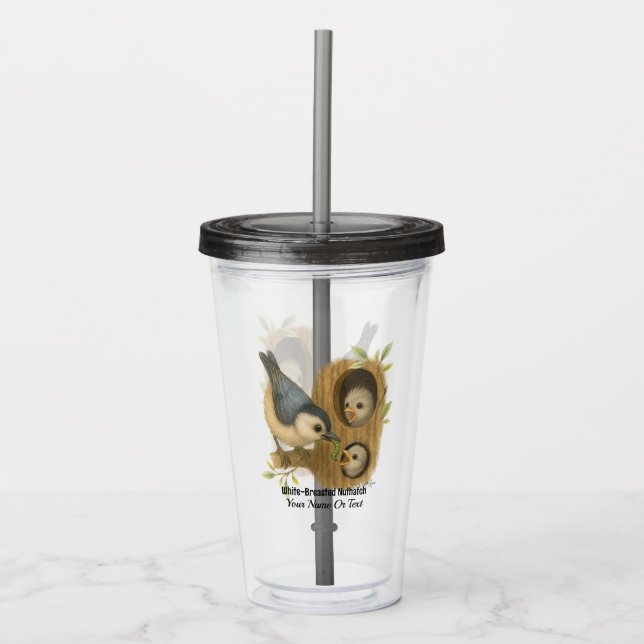 Quirky White-Breasted Nuthatch Acrylic Tumbler (Front)