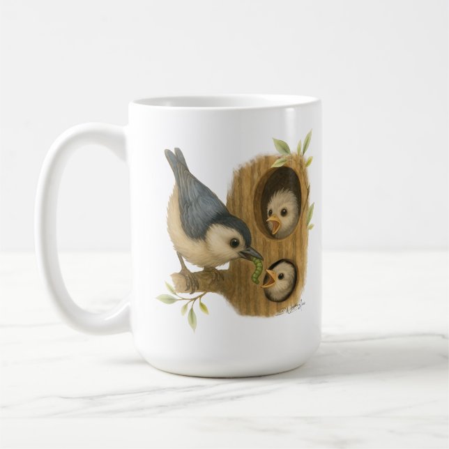 Quirky White-Breasted Nuthatch Coffee Mug (Left)