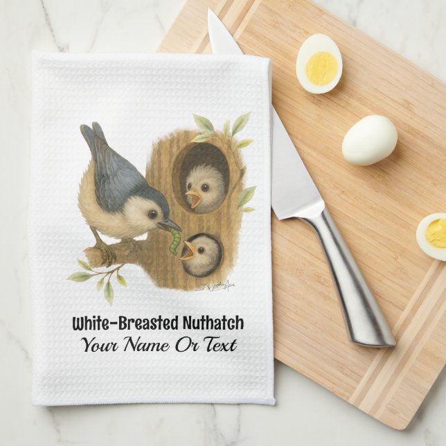 Quirky White-Breasted Nuthatch Kitchen Towel (Quarter Fold)