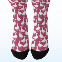 Quirky White Goose Berry Red Cottagecore Pattern
