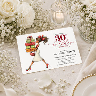 Quirky Woman 30th Birthday Deep Red Modern Script Invitation