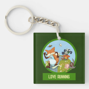 Quirky Woodland Animal Race Love Running Cartoon Keychain