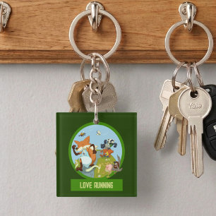 Quirky Woodland Animal Race Love Running Cartoon Keychain
