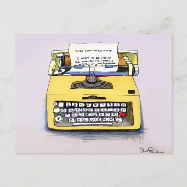 Quirky Yellow Typewriter Postcard (Front)