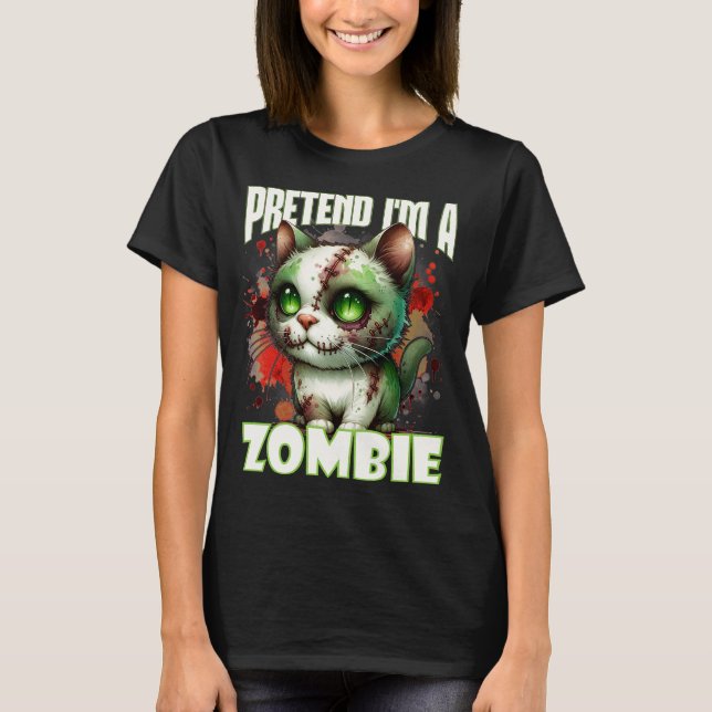 Quirky Zombie Cat Design for Halloween Fun T-Shirt (Front)