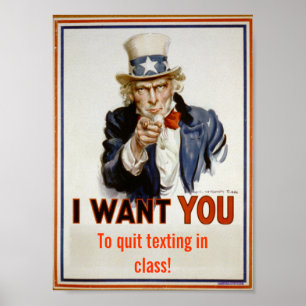 "Quit texting in class"  Classroom Poster