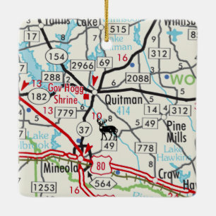 Quitman TX Road Map Ceramic Ornament