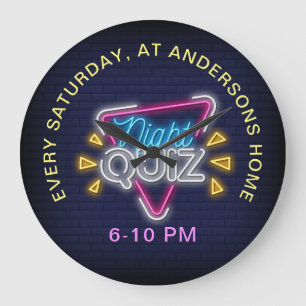 Quiz Night Neon Style Signs Custom Text Large Clock