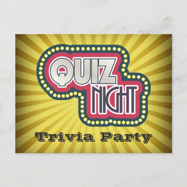 Quiz Night Trivia Party Invitation Postcard (Front)
