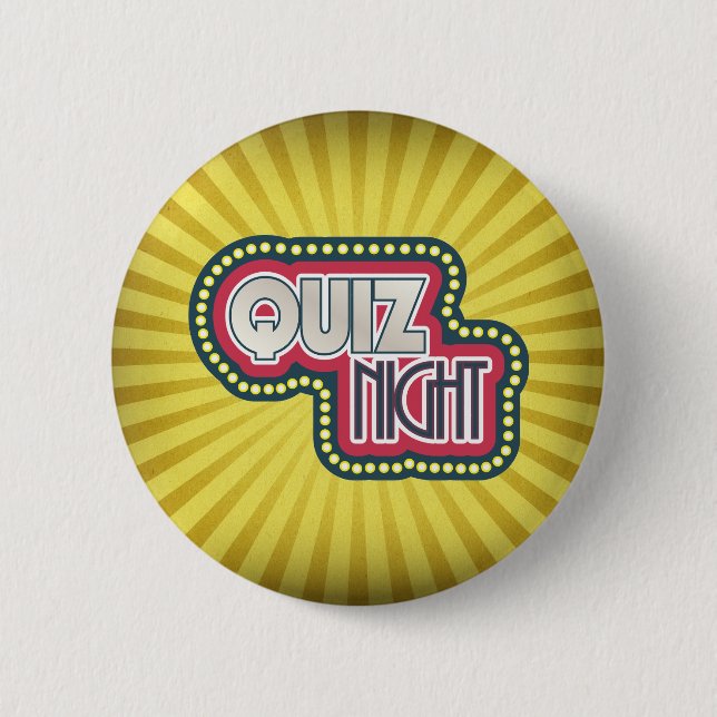 Quiz Night Trivia Party Yellow Sunburst 2 Inch Round Button (Front)