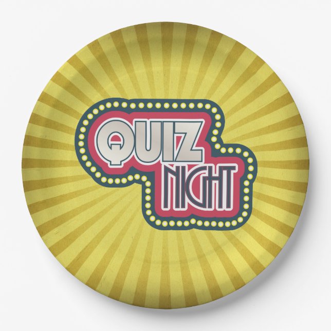 Quiz Night Trivia Party Yellow Sunburst Paper Plate (Front)