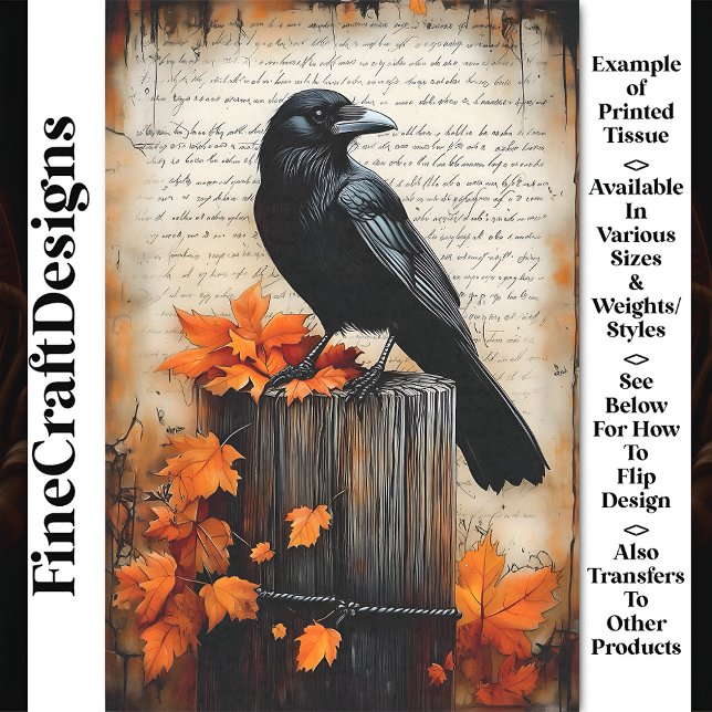 Quizzical Crow, Autumnal Fall Leaves BQ6 Decoupage Tissue Paper (Creator Uploaded)