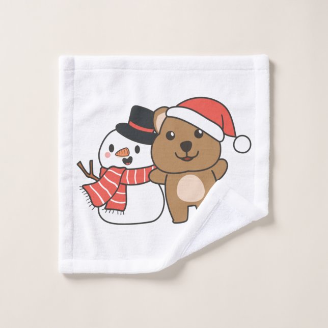 Quokka Avec Snowman En Hiver À Noël (Gant de toilette)