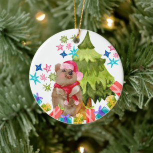 Quokka Christmas Ceramic Ornament