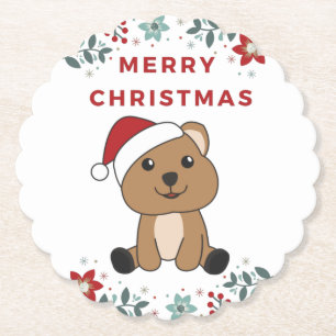 Quokka Christmas Snow Winter Animals Quokkas Paper Coaster