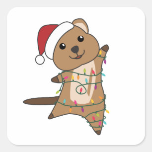 Quokka Christmas Snow Winter Animals Quokkas Square Sticker