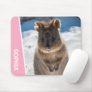 Quokka Cute Animal on the Beach Australia Pink Mouse Pad