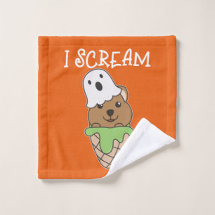 Quokka Halloween Ghost I Scream Ice Cream Pun Wash Cloth