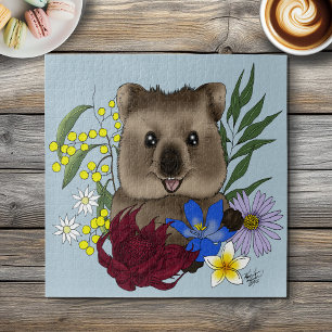 Quokka Happy Australia Floral Blue Jigsaw Puzzle