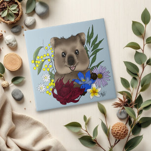 Quokka Happy Australia Floral Blue Tile