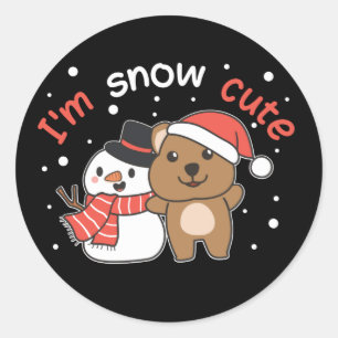 Quokka I'm Snow Cute Snowman Snow Pun Classic Roun Round Sticker