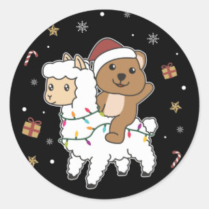 Quokka Llama Christmas Snow Winter Animals Classic Round Sticker