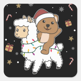 Quokka Llama Christmas Snow Winter Animals Square  Sticker