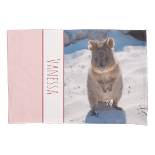 Quokka on the Beach Australia, Pink Girls Pillowcase