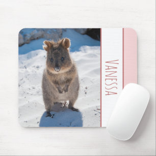 Quokka on the Beach, Pink Girls Personalised  Mouse Pad