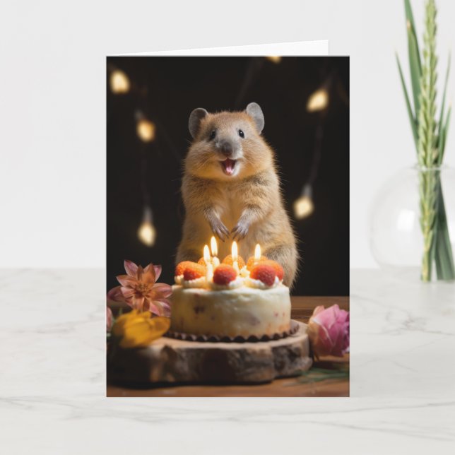 Quokka with a Birthday Cake - Card (Front)