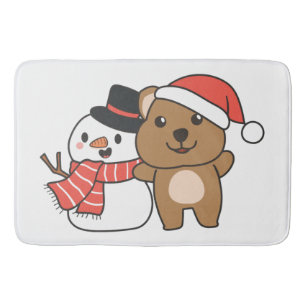 Quokka With Snowman In Winter At Christmas Bath Mat