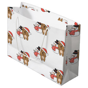 Quokka With Snowman In Winter At Christmas Large G Gift Bag