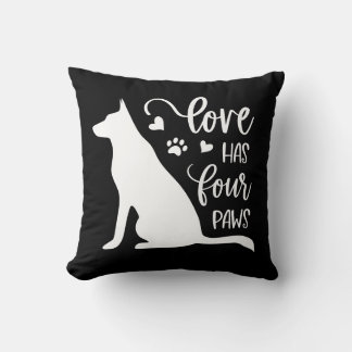 Quote about Dogs White on Black 16x16 Throw Pillow