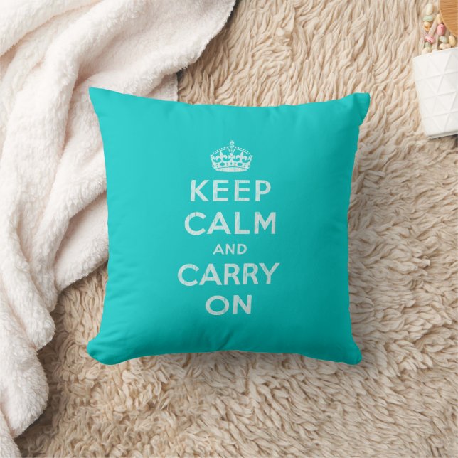 Quote Aqua KEEP CALM AND Carry ON Throw Pillow (Blanket)