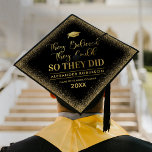 Quote Black Gold Graduation Cap Topper<br><div class="desc">Inspirational unisex graduation cap topper featuring a trendy background that can be changed to any colour,  elegant gold glitter,  a mortarboard,  the grad quote "they believed they could so they did",  the graduates name,  school or college,  and the class year.</div>