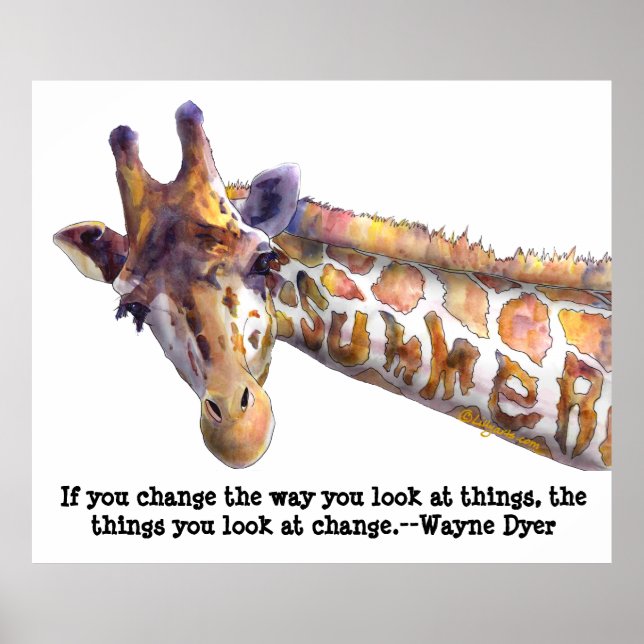 Quote d'été Giraffe Aquarelle Poster Imprimer (Devant)