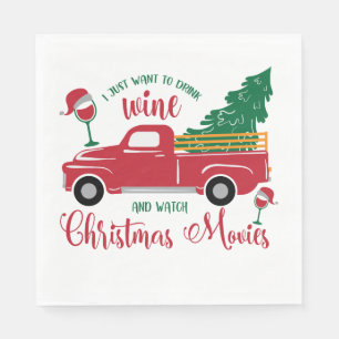 Quote - Drink Wine & Watch Christmas Movies Napkin
