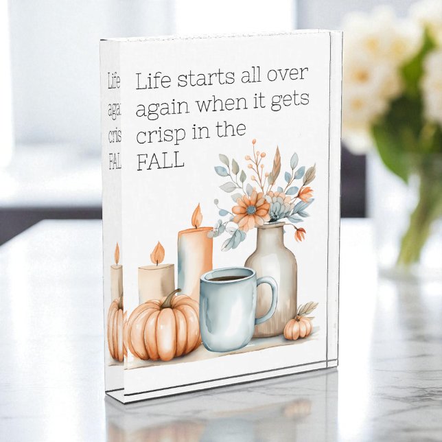 Quote Fall Pumpkin Coffee Flower Candle Modern Photo Block (Quote Fall Pumpkin Coffee Flower Candle Modern Photo Block)
