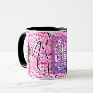 Quote For My Sister   Pink Floral Monogrammed Gift Mug