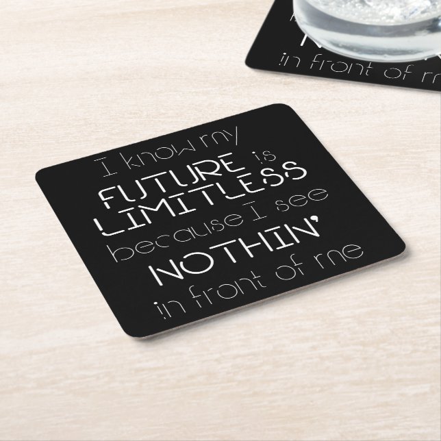 Quote - I know my future is limitless - Black Square Paper Coaster (Angled)