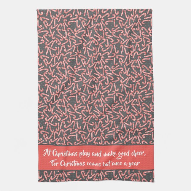 Quote Merry Christmas Peppermint Candy Canes Snow Kitchen Towel (Vertical)