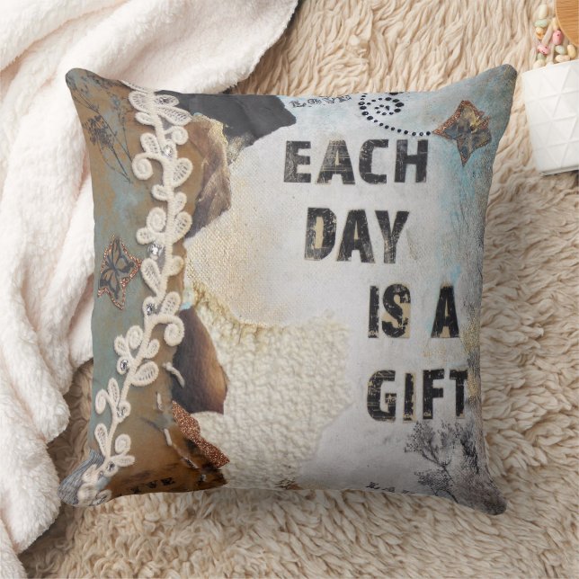 Quote Mixed Media Art Each Day Is A Gift Throw Pillow (Blanket)