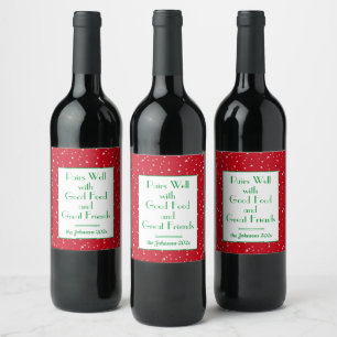 Quote & Name on Red White Stars Pattern Set of 6 Wine Label