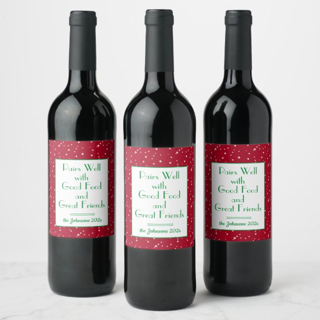 Quote & Name on Red White Stars Pattern Set of 6 Wine Label (Bottles)