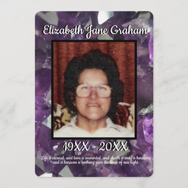Quote Photo Purple Amethyst Crystals Funeral   Program (Front)